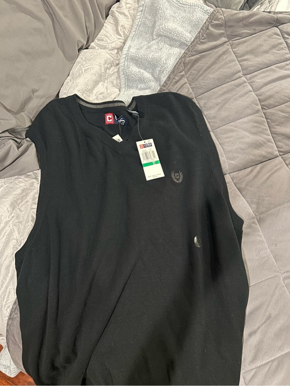 Chaps Chaps Black V-Neck Sweater Vest with Crest Accent